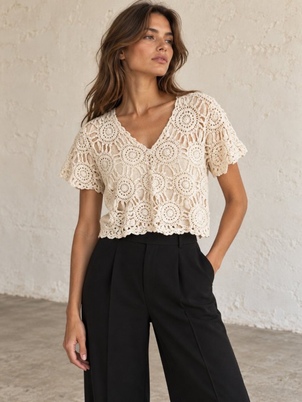 Vintage Silk Crochet Button Front Top | Cropped Fred Thomas S